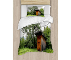 Wooden Hut in Forest Duvet Cover Set