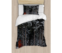 Snowy Forest Cottage Duvet Cover Set