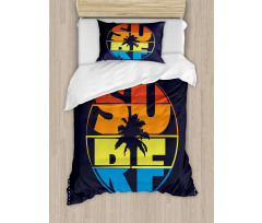Surf Rainbow Colors Palm Duvet Cover Set