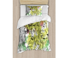 Sketchy Lion Head Digital Duvet Cover Set