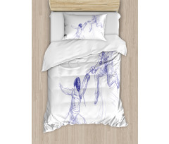 Fencing Duel Sketchy Duvet Cover Set