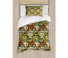 Old City Colorful Town Duvet Cover Set