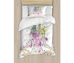 Girl Floral Wreath Lotus Duvet Cover Set