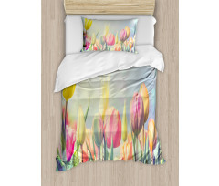 Tulips Flower Bed Park Duvet Cover Set