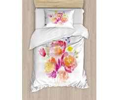 Watercolor Rose Bouquet Duvet Cover Set