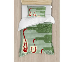 Grunge Retro Wine Pouring Duvet Cover Set