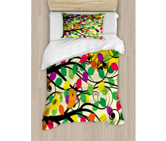 Happy Birds Colorful Tree Duvet Cover Set