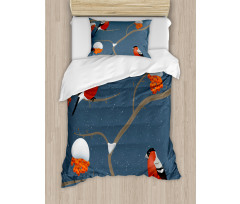 Snowy Tree Branches Birds Duvet Cover Set