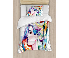 Grunge Young Woman Duvet Cover Set