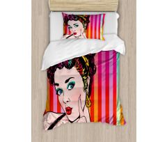 Blue Eyed Woman Pop Art Duvet Cover Set