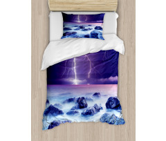 Stormy Sky Ocean Rocks Night Duvet Cover Set