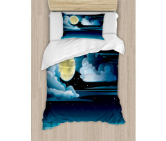 Clouds Full Moon Stars Duvet Cover Set