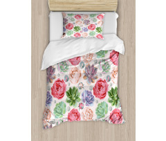 Peony Roses and Cactus Duvet Cover Set