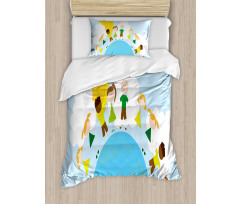 Smiling Kids on Planet Duvet Cover Set