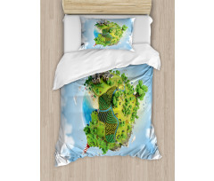 Cartoon Globe Greenery Duvet Cover Set