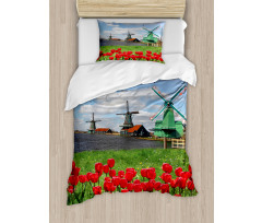 Red Color Tulips Field Duvet Cover Set