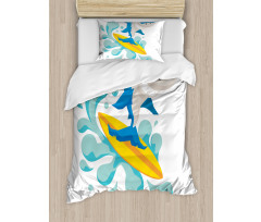 Funny Shark Surf Duvet Cover Set