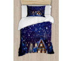 Winter Night House Duvet Cover Set