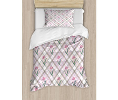 Diagonal Lines Floral Duvet Cover Set