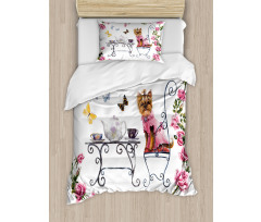 Terrier in Pink Dress Duvet Cover Set