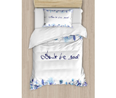 Blue Flowers Leaves Duvet Cover Set