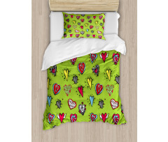 Hand Drawn Hearts Sketch Duvet Cover Set