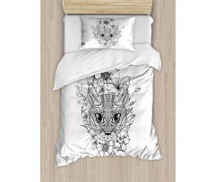 Hand Drawn Cat Image Duvet Cover Set