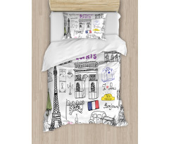 Eiffel Tower Beret Taxi Duvet Cover Set