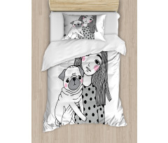 Girl Holding Her Pug Love Duvet Cover Set