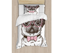 Pug with Bow Glasses Duvet Cover Set