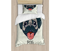 Cartoon Pug Caricature Duvet Cover Set