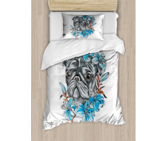 Fun Dog with Flowers Duvet Cover Set