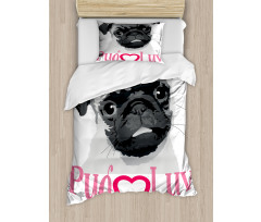 Pug Love Image Grey Duvet Cover Set