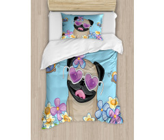Puppy on the Field Flowers Duvet Cover Set
