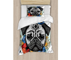 Black and White Head of Dog Duvet Cover Set