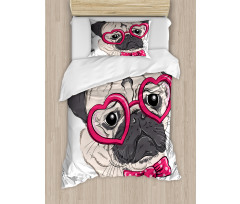 Dog with Heart Glasses Bow Duvet Cover Set