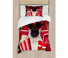 Dog Watching Movie Popcorn Duvet Cover Set