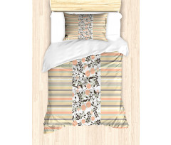 Floral Ornate and Stripes Duvet Cover Set