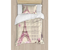 Floral Paris Eiffel Duvet Cover Set