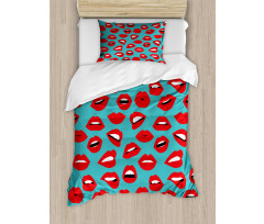 Retro Woman Red Lipstick Duvet Cover Set