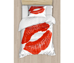 Red Lips Kiss Mark Grunge Duvet Cover Set