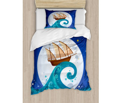 Old Ship Riding Waves Duvet Cover Set