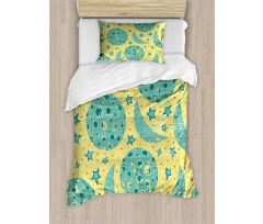 Grunge Style Moon Phases Duvet Cover Set