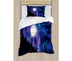 Aurora Borealis and Wolf Duvet Cover Set