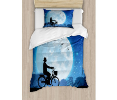 Person Rides Bicycle Night Duvet Cover Set