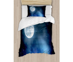 Starry Night Sky Full Moon Duvet Cover Set