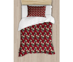 Skulls Red Blossoms Retro Duvet Cover Set