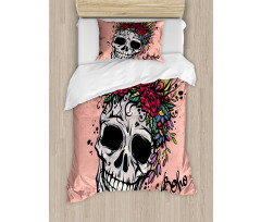 Skull Boho Floral Wreath Duvet Cover Set