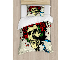 Skull in Red Flowers Crown Duvet Cover Set