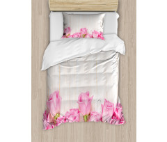 Flowers on Wood Planks Duvet Cover Set